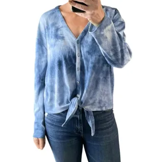 1.State - Tie Dye Button Front Tie Waffle Knit Shirt