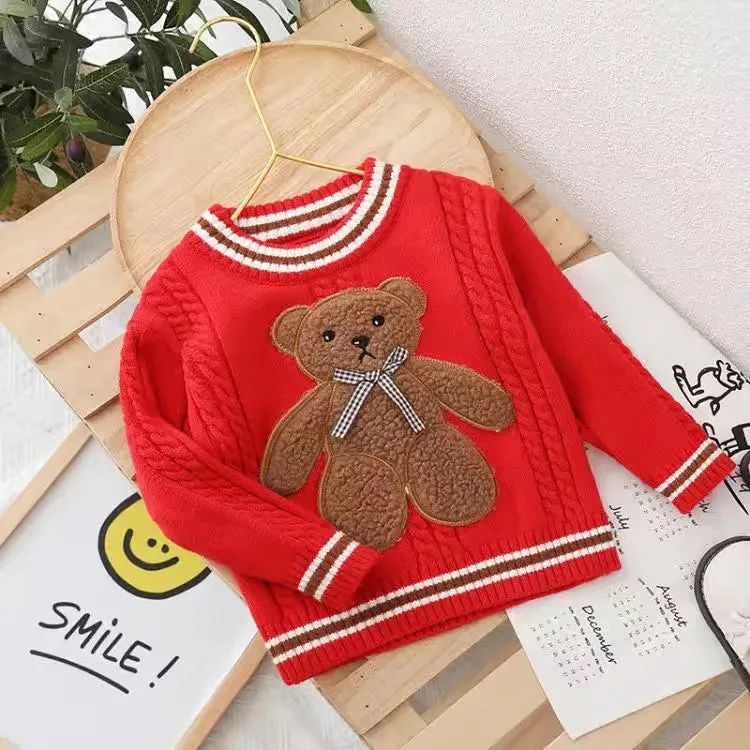 2023 Autumn Children Sweater 0-5Years Kids Boy Girl Long Sleeve Cartoon Bear Pullover Knitting Wool Jumper Warm Winter Clothes