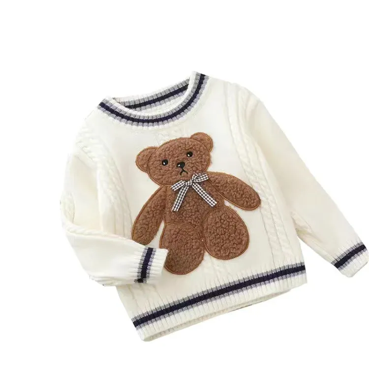 2023 Autumn Children Sweater 0-5Years Kids Boy Girl Long Sleeve Cartoon Bear Pullover Knitting Wool Jumper Warm Winter Clothes