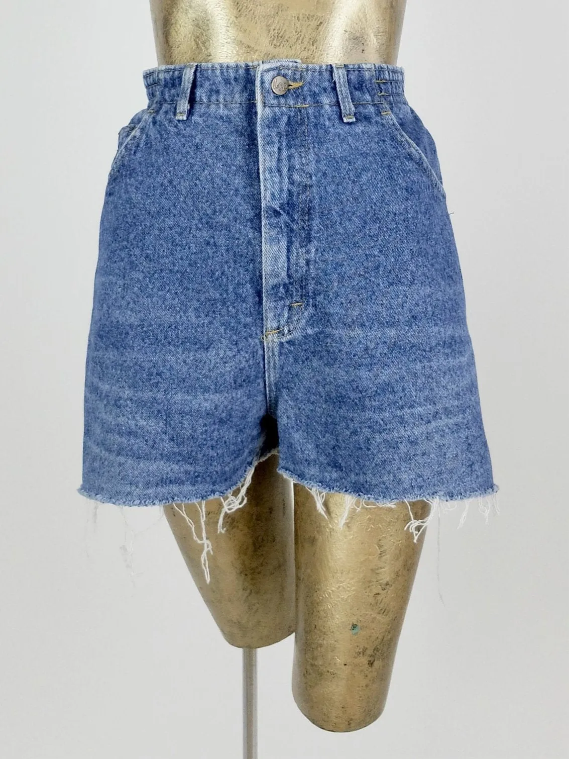 80s Lee High Waisted Medium Wash Blue Denim Jean Cutoff Shorts with Pockets