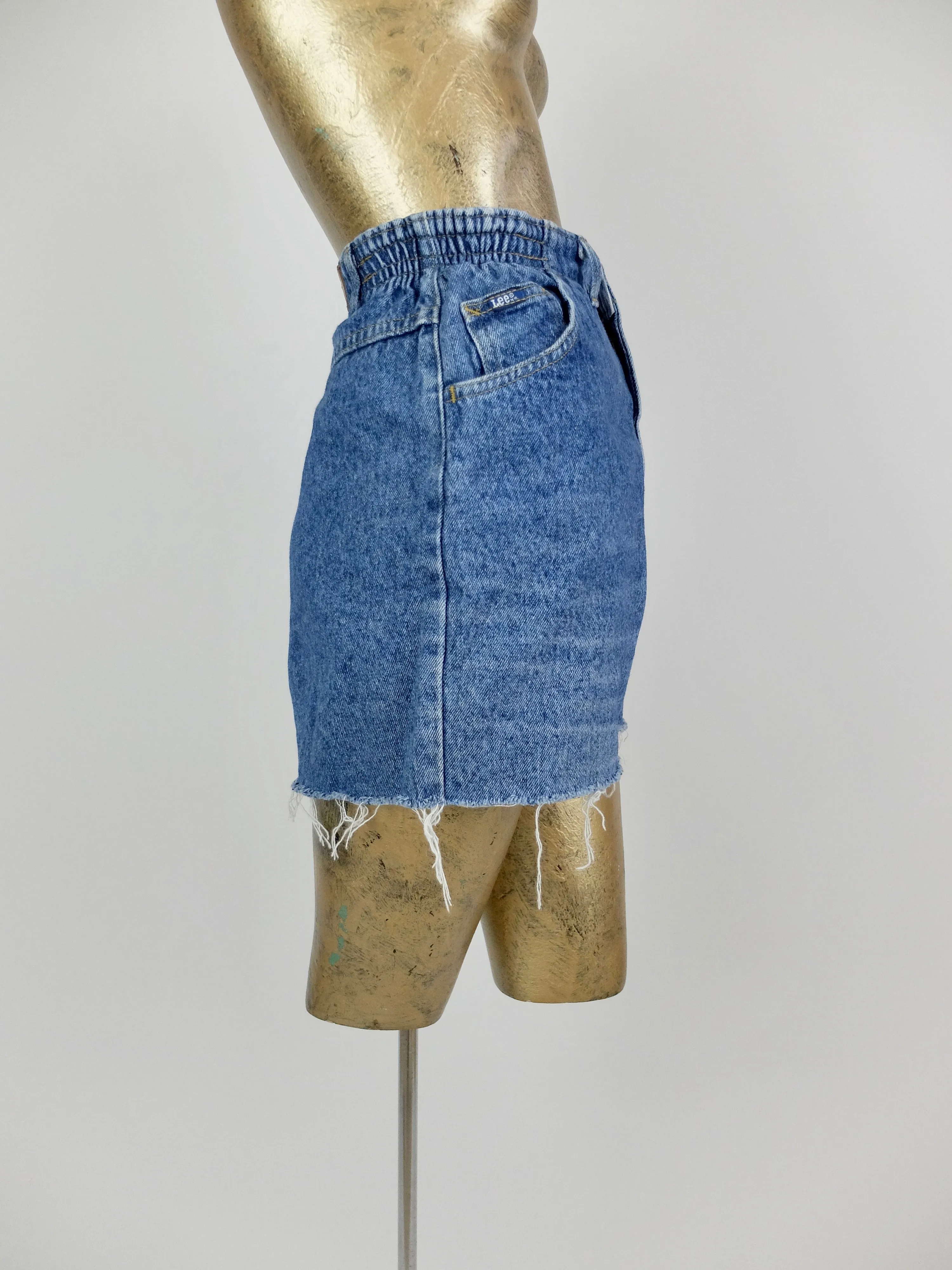 80s Lee High Waisted Medium Wash Blue Denim Jean Cutoff Shorts with Pockets