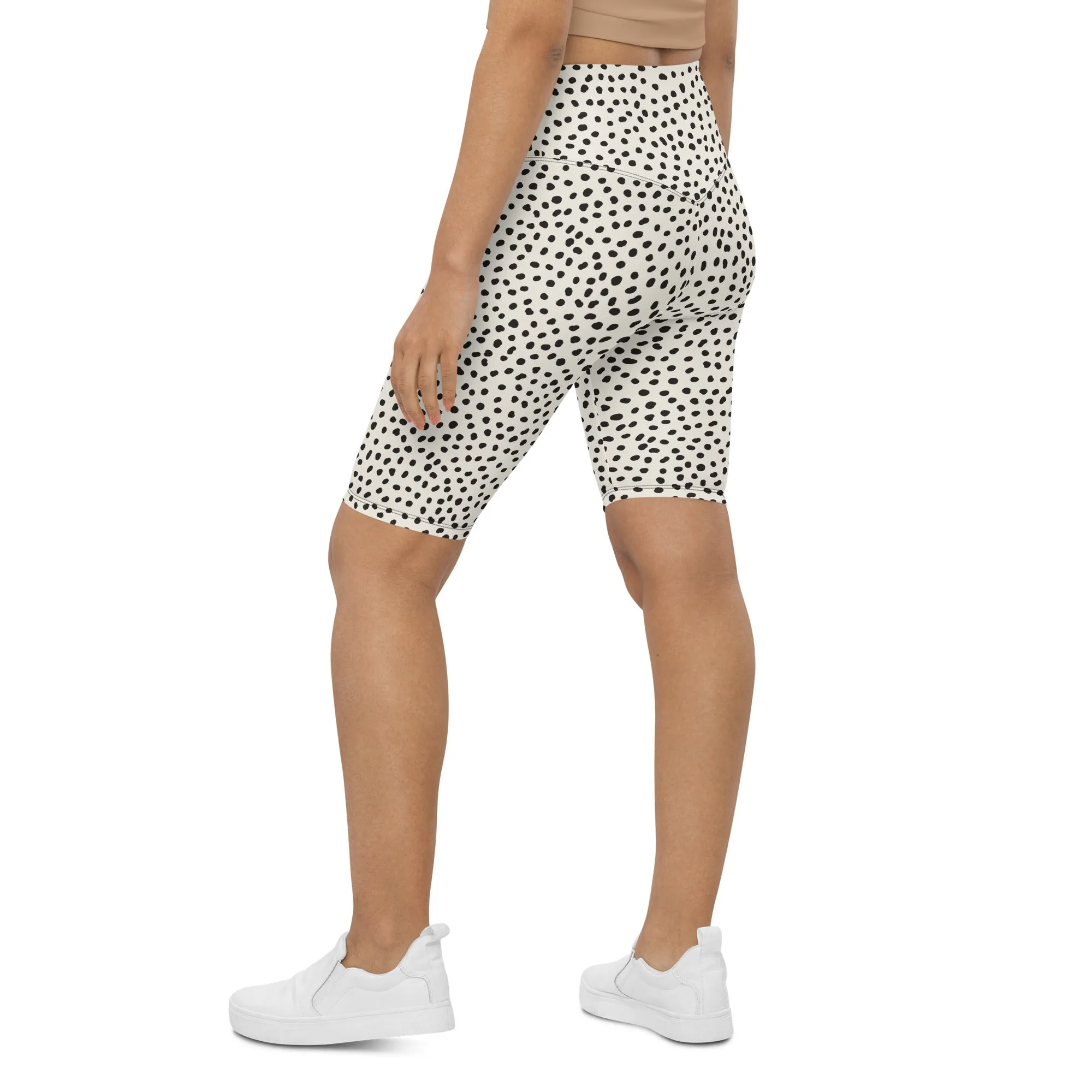 Beige Polka Dot Pattern Biker Shorts