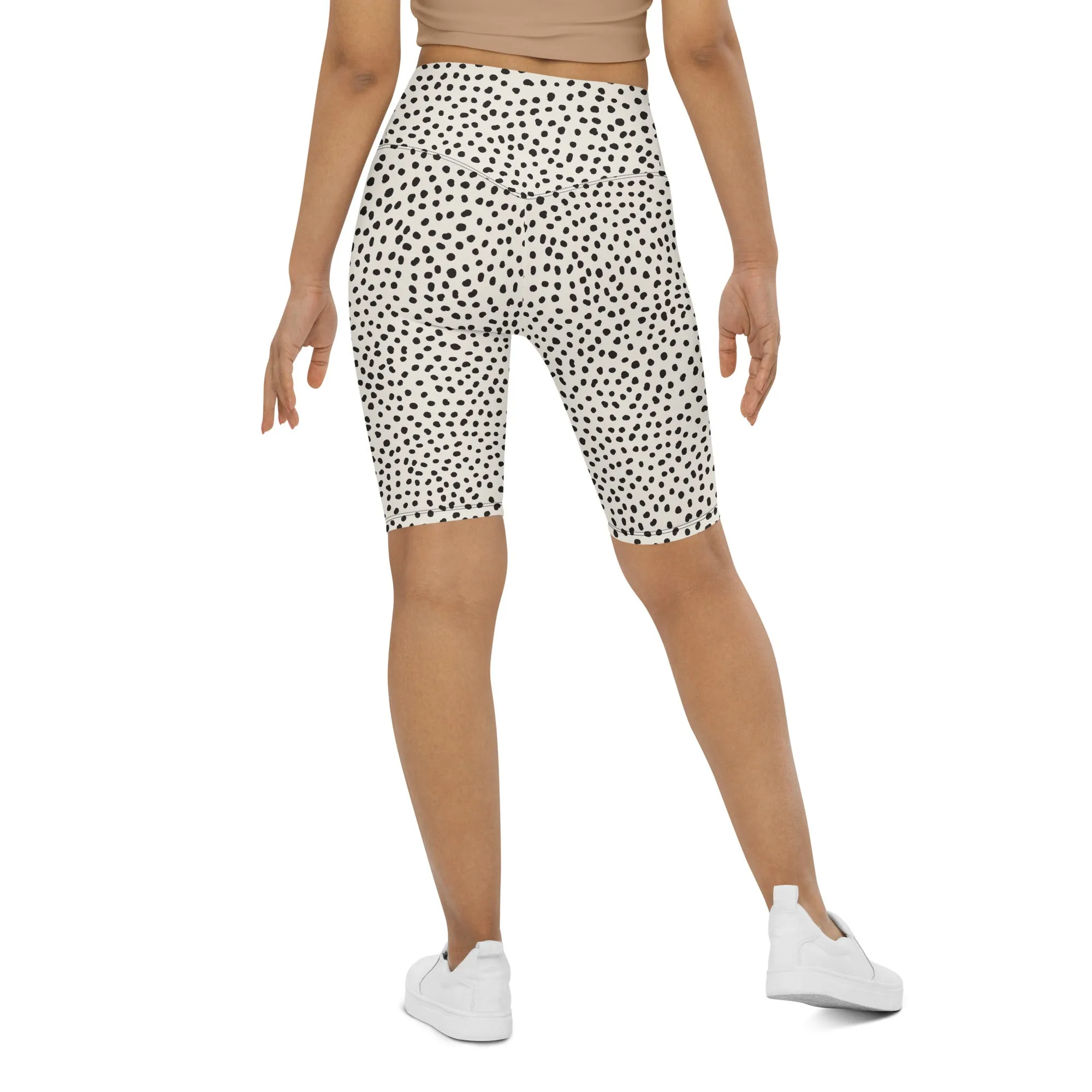 Beige Polka Dot Pattern Biker Shorts