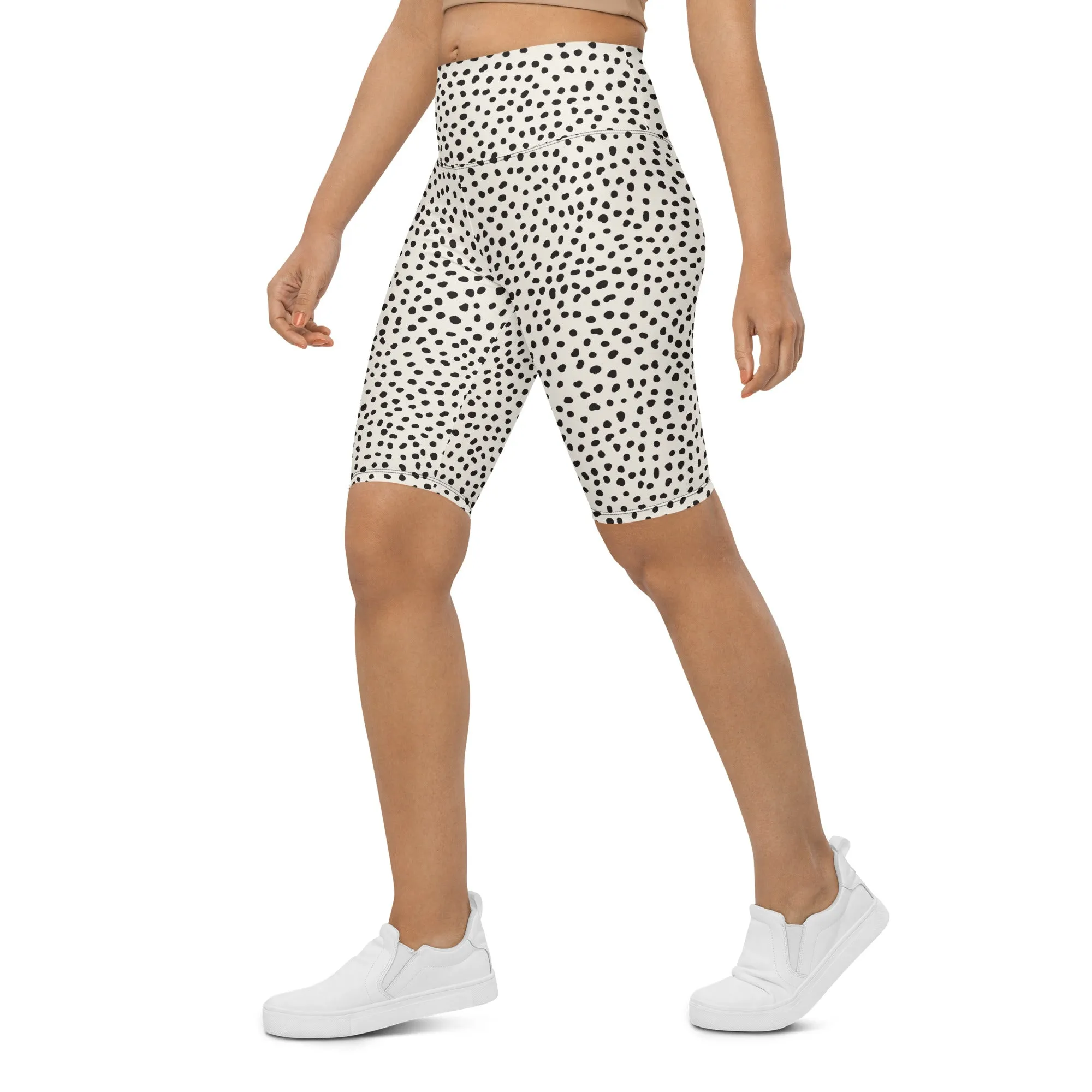Beige Polka Dot Pattern Biker Shorts