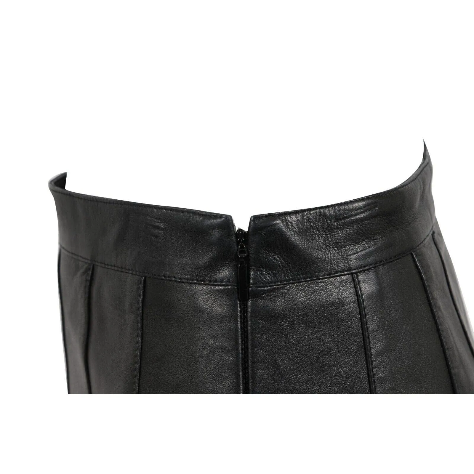 Black Lamb Leather Pleated Mini Skirt