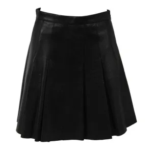 Black Lamb Leather Pleated Mini Skirt