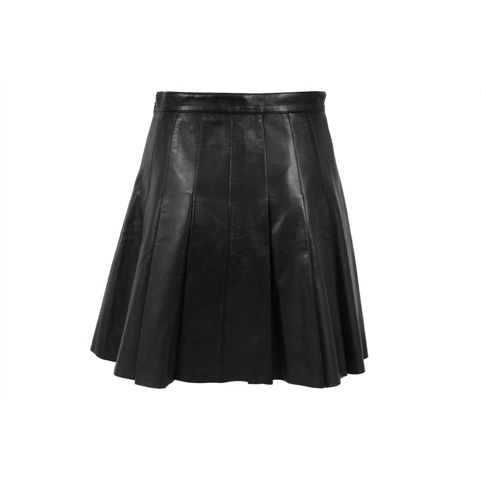 Black Lamb Leather Pleated Mini Skirt