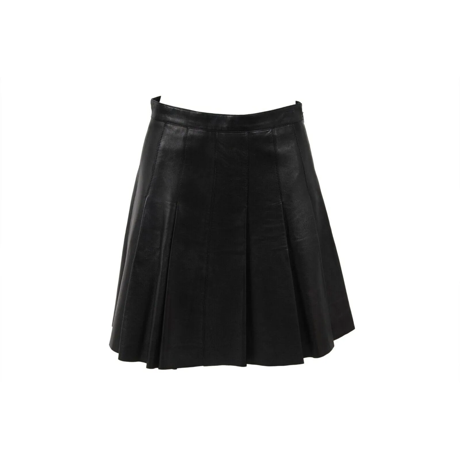 Black Lamb Leather Pleated Mini Skirt