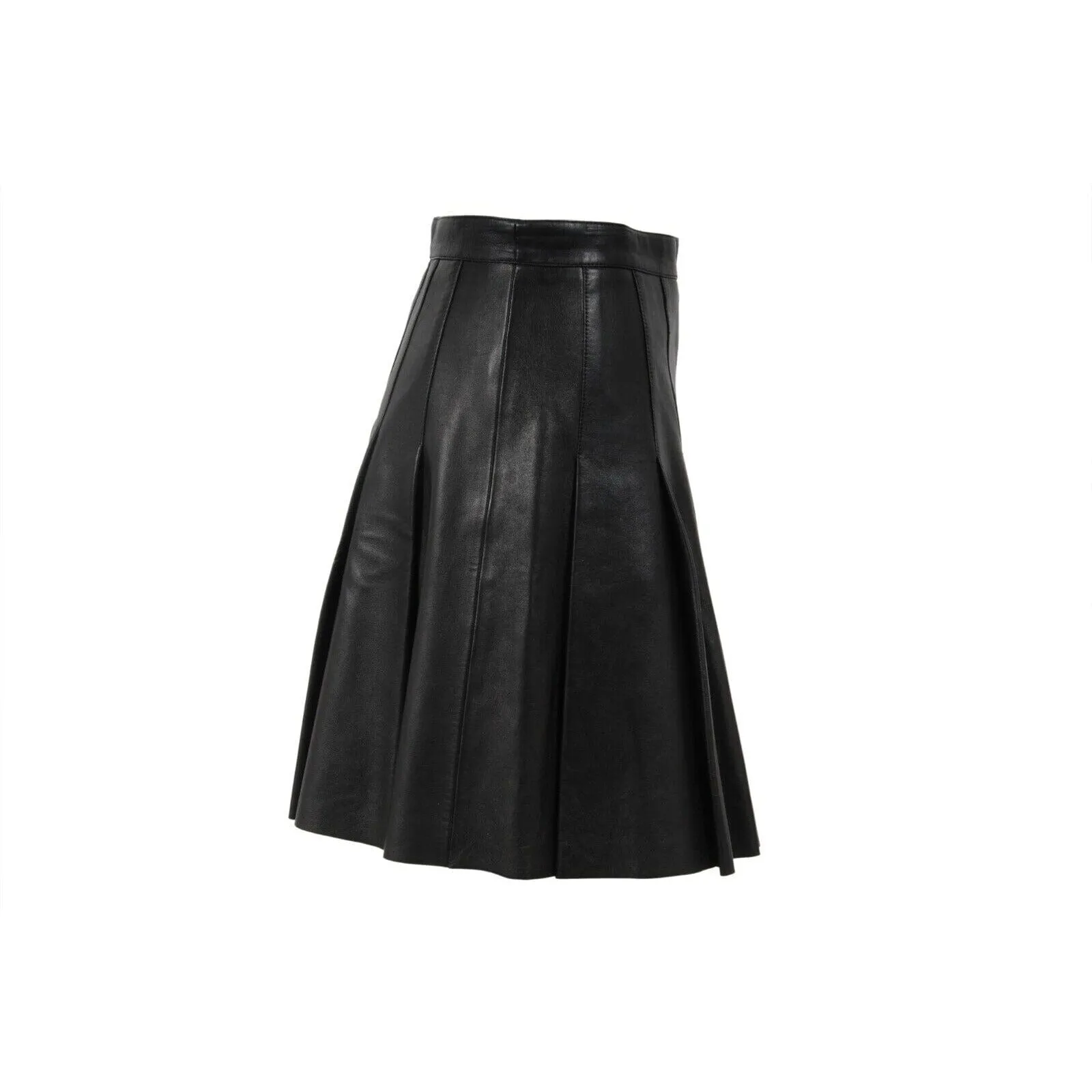 Black Lamb Leather Pleated Mini Skirt