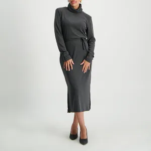 Charcoal long sleeve polo neck rib dress