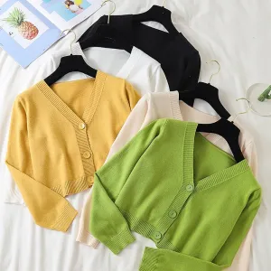 Cropped Dainty Colored Knitted Cardigan Sweater