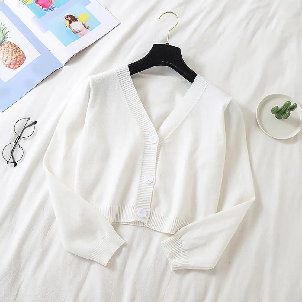 Cropped Dainty Colored Knitted Cardigan Sweater