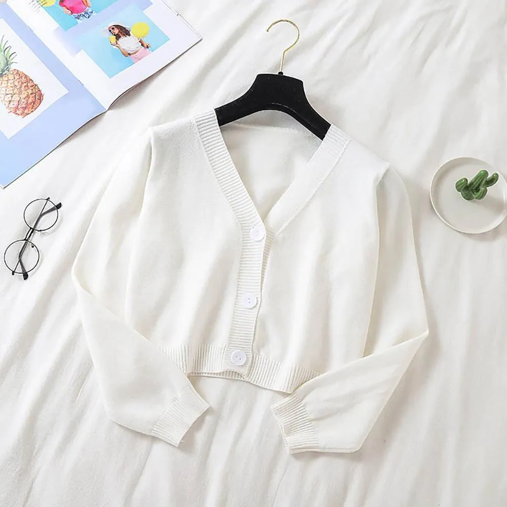 Cropped Dainty Colored Knitted Cardigan Sweater