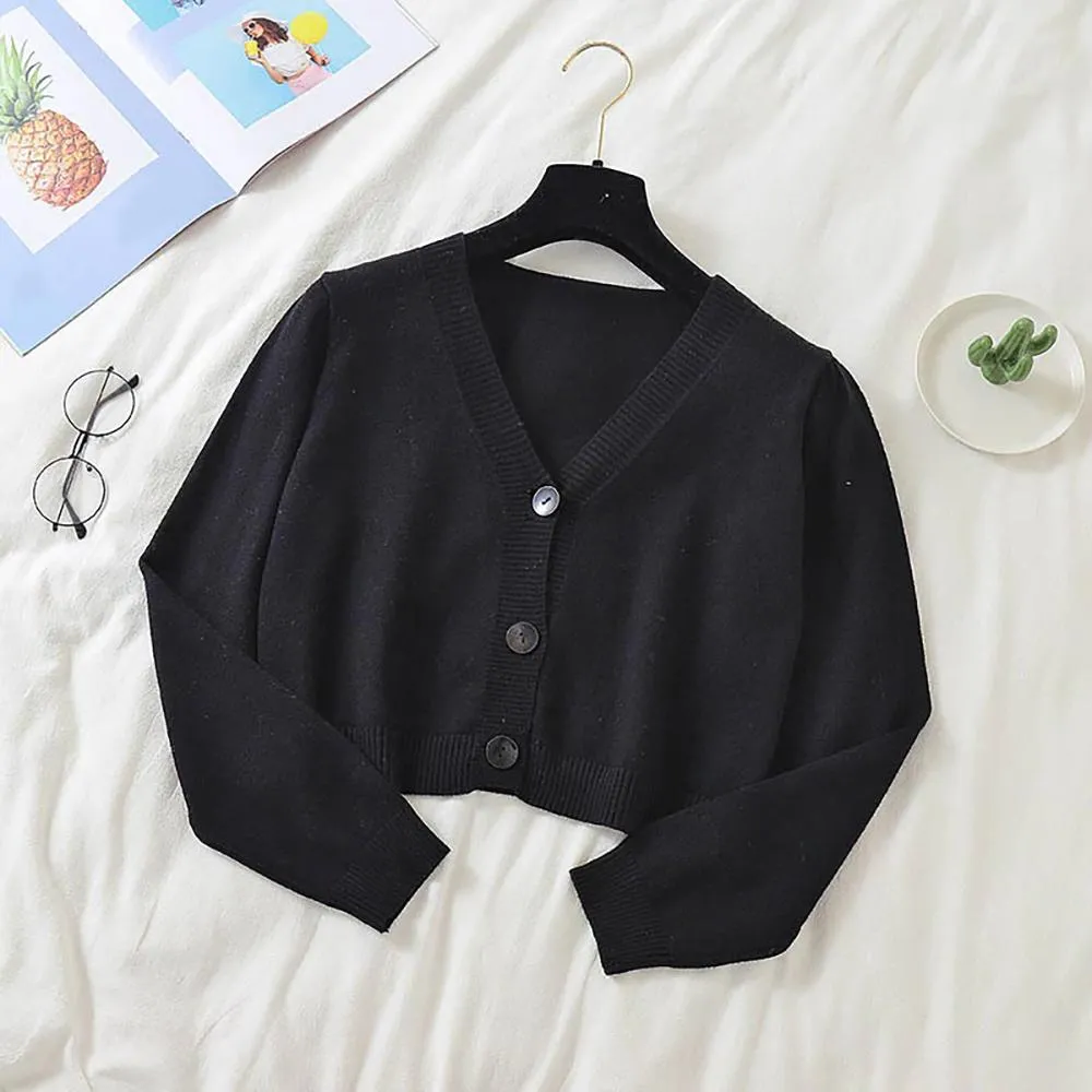 Cropped Dainty Colored Knitted Cardigan Sweater