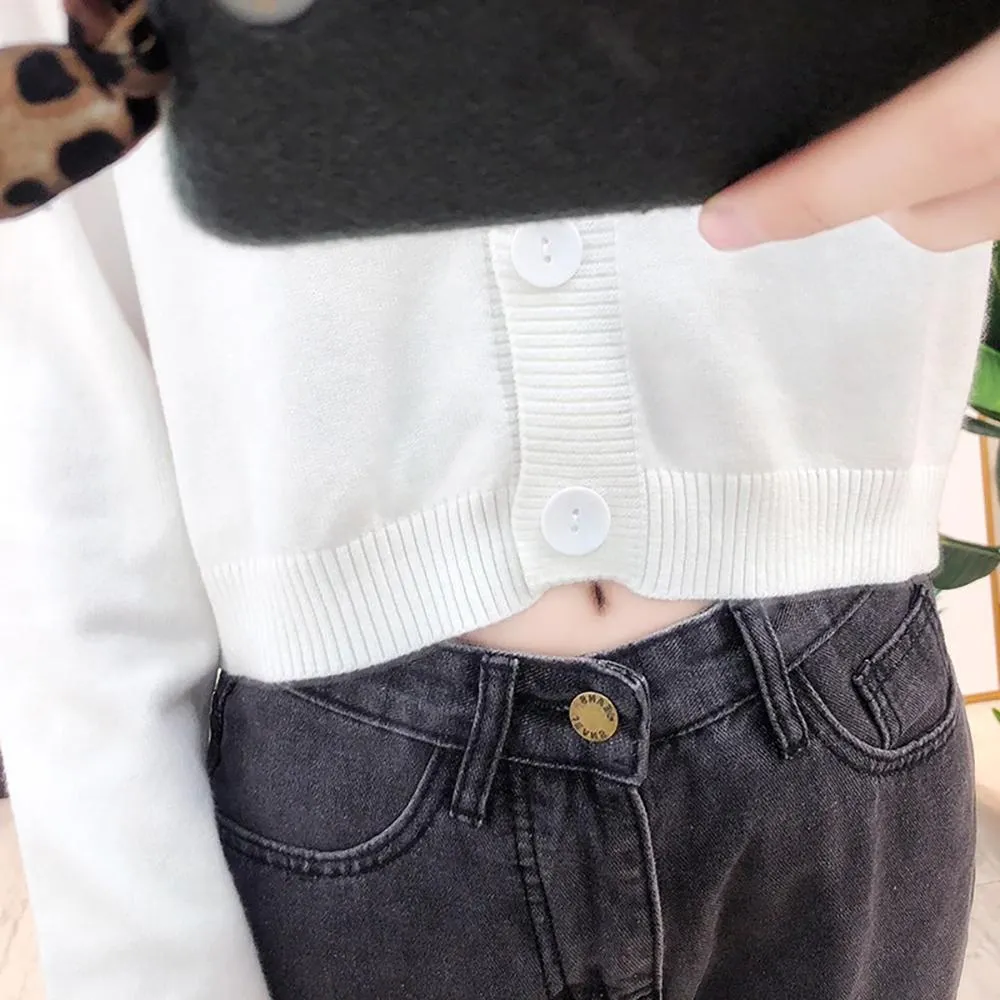 Cropped Dainty Colored Knitted Cardigan Sweater