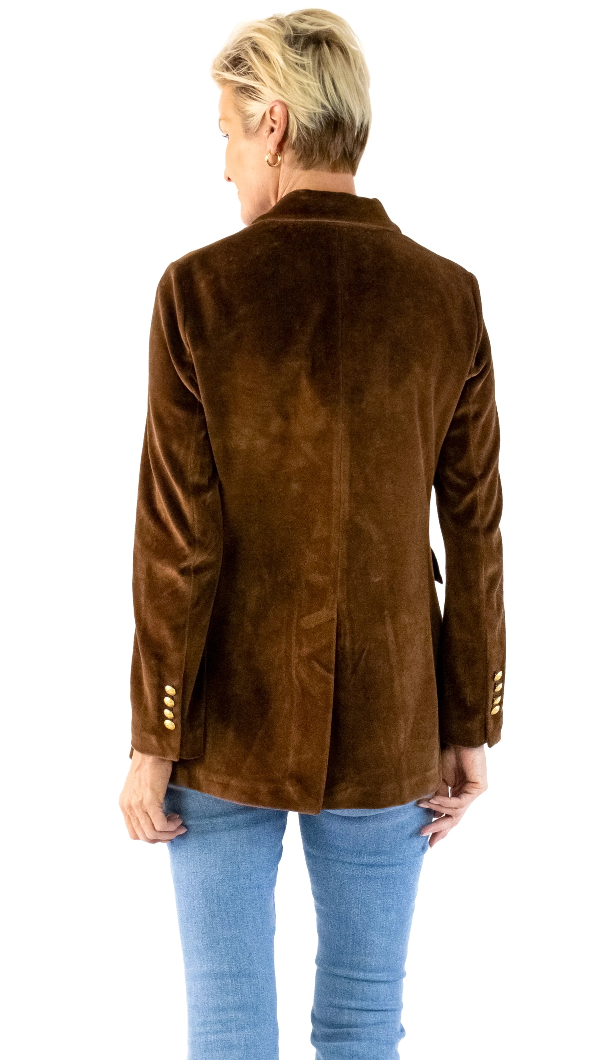 Double Breasted Velour Blazer - Argan Brown