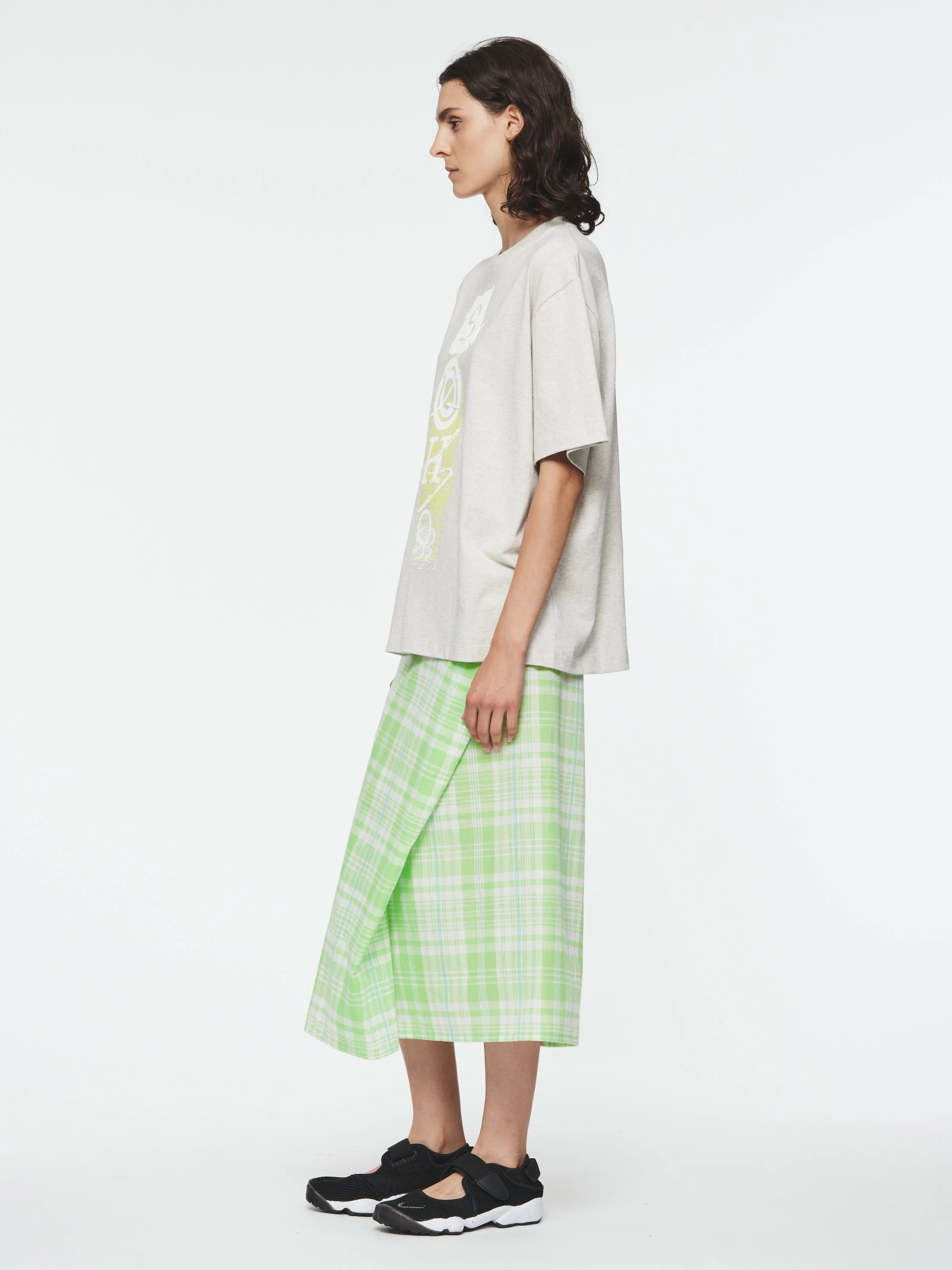 Draped Wrap Skirt in Lime Plaid