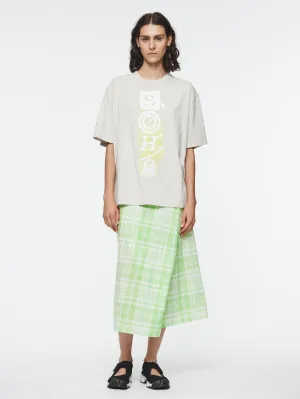 Draped Wrap Skirt in Lime Plaid