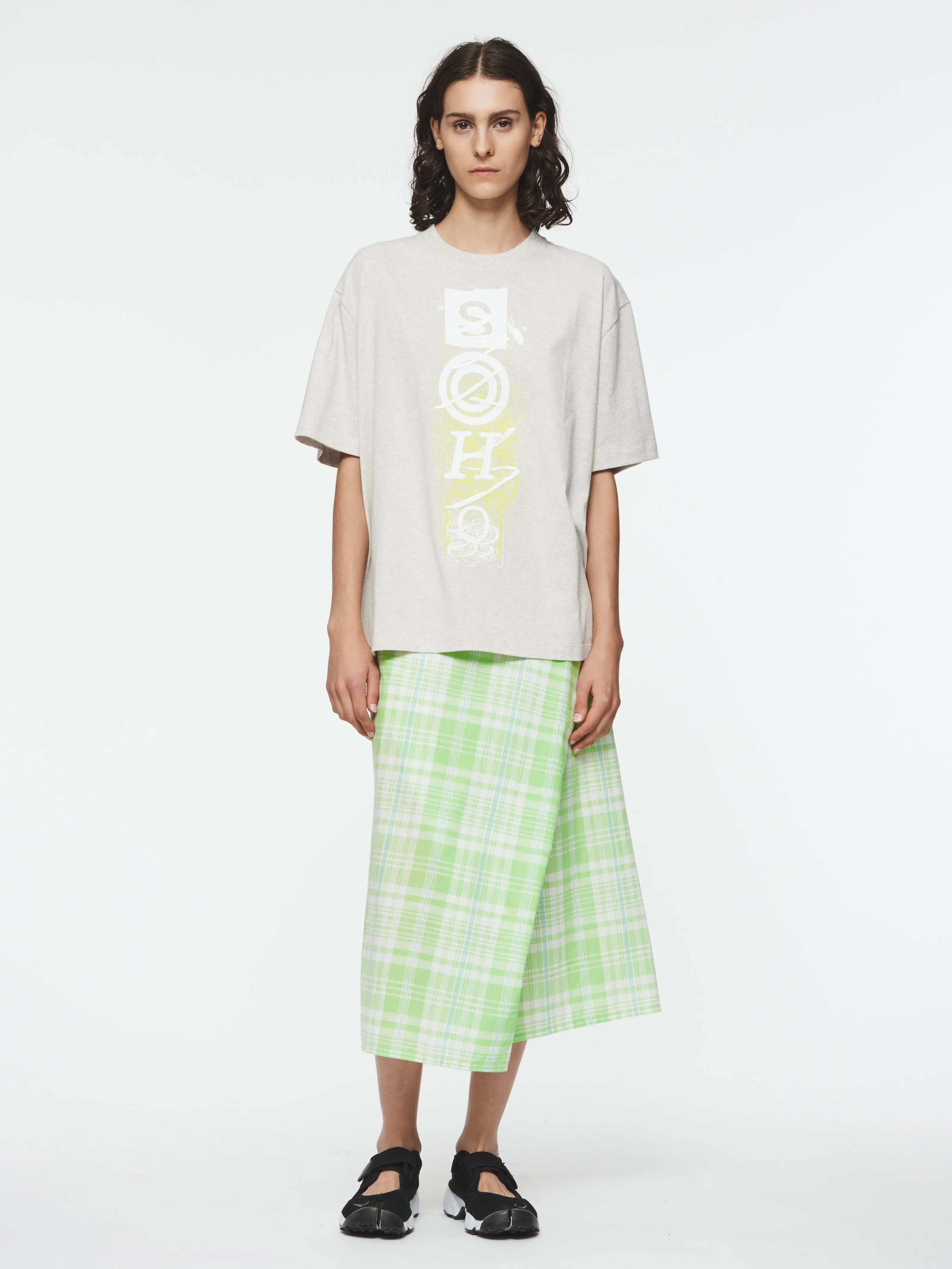 Draped Wrap Skirt in Lime Plaid
