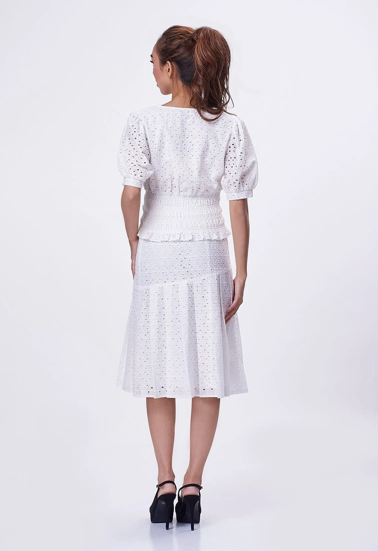 Embroidery Eyelet Panel Skirt