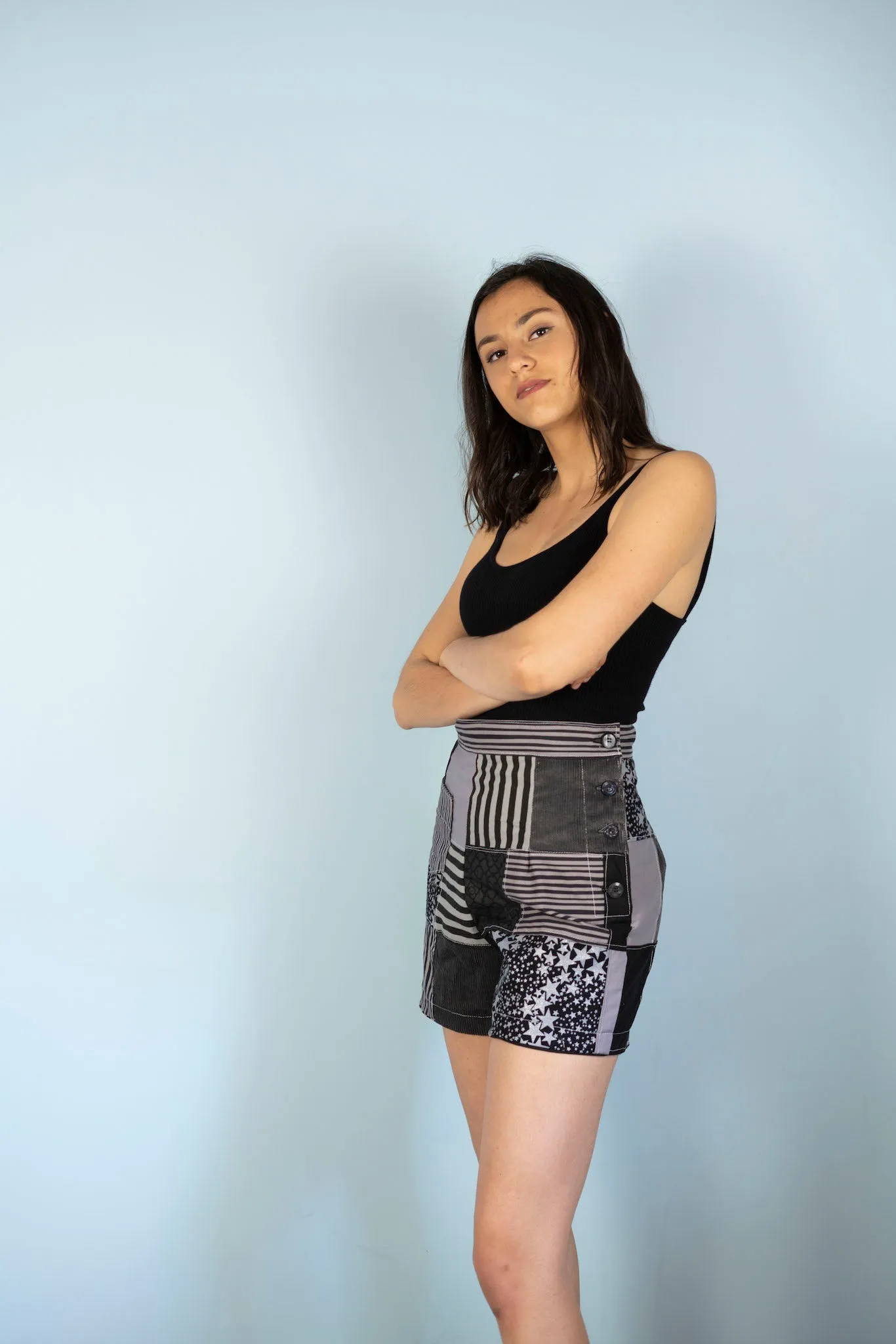 Forgotten Saints LA "Starry Nites" High Waisted Patchwork Shorts
