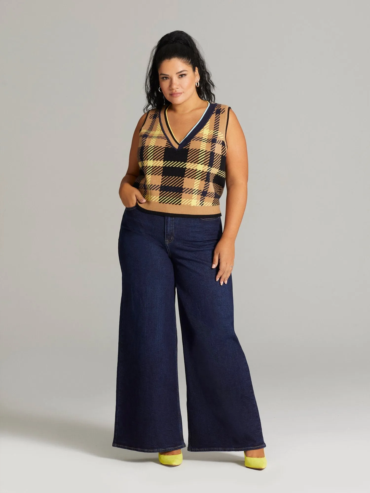 Hadley Plaid V-Neck Cropped Sweater Vest