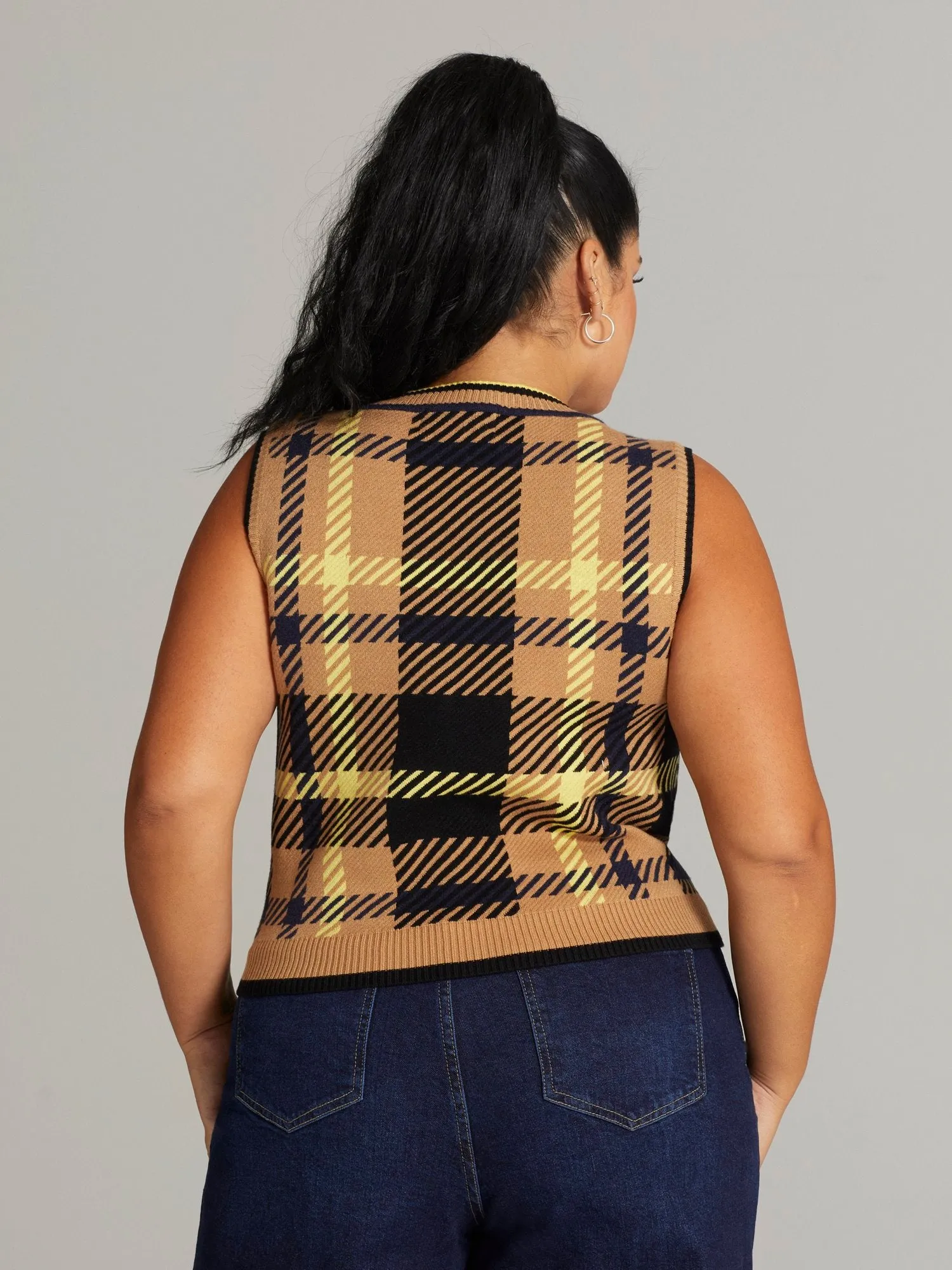 Hadley Plaid V-Neck Cropped Sweater Vest