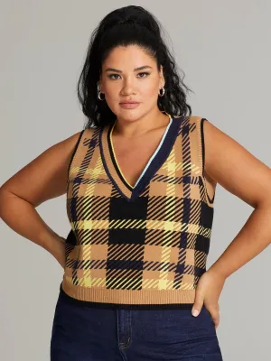 Hadley Plaid V-Neck Cropped Sweater Vest