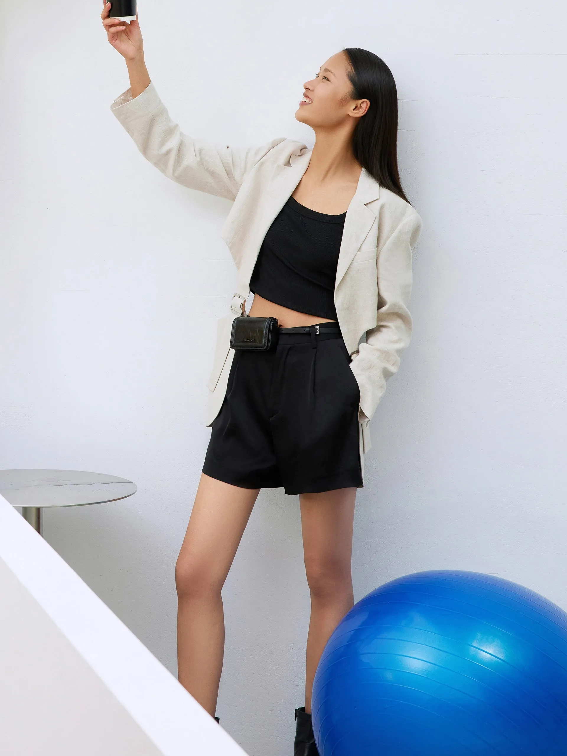 High Waisted Blazer Shorts