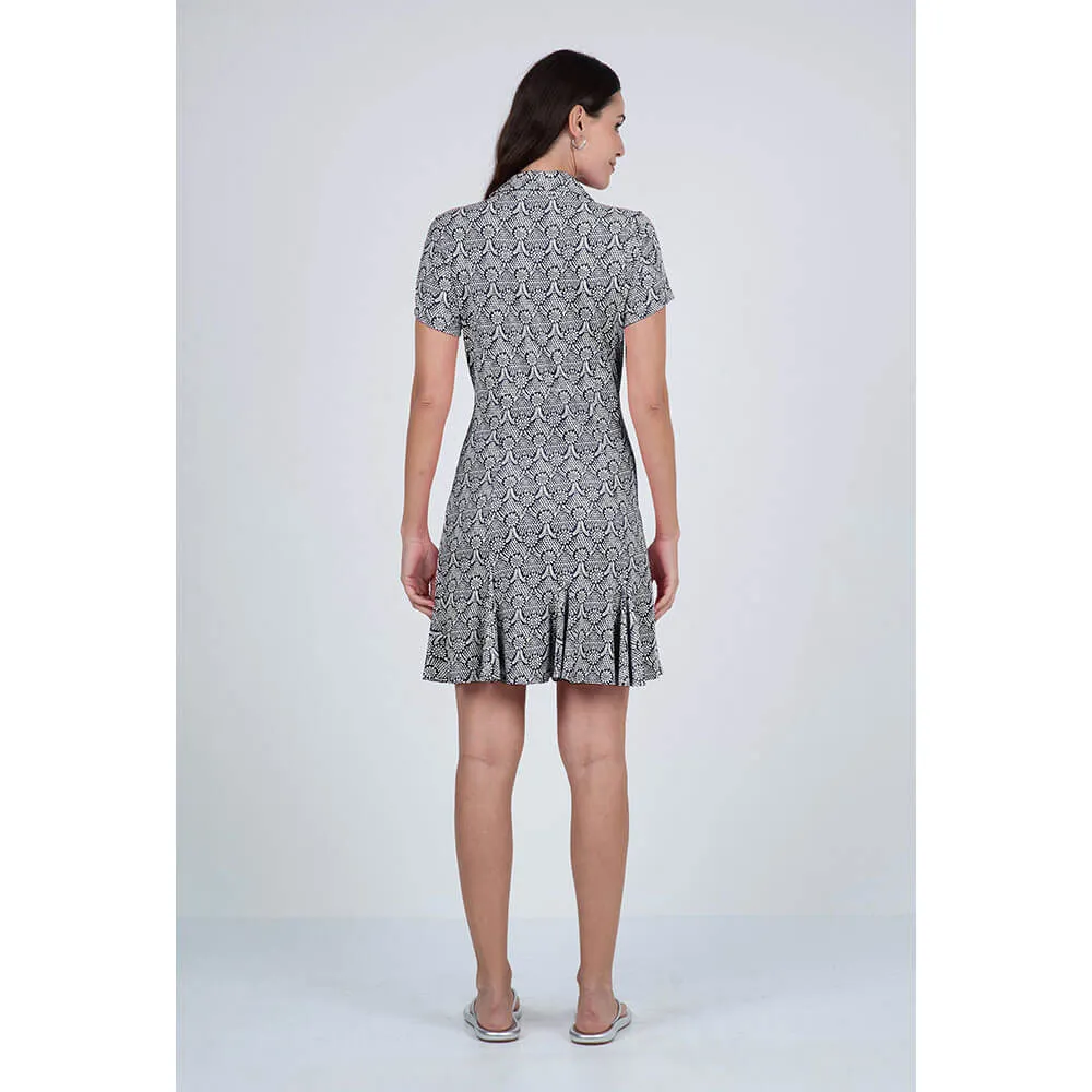 IBKUL Women's Leslie Print Short Sleeve Polo Dress - Black/White