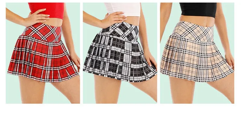 Ladies Summer Tennis Skorts High Waist Stitching Plaid Golf Yoga Dancing Running Fitness Mini Pleated Skirts With Pocket Sportswear