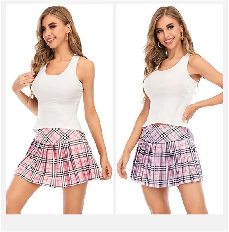 Ladies Summer Tennis Skorts High Waist Stitching Plaid Golf Yoga Dancing Running Fitness Mini Pleated Skirts With Pocket Sportswear
