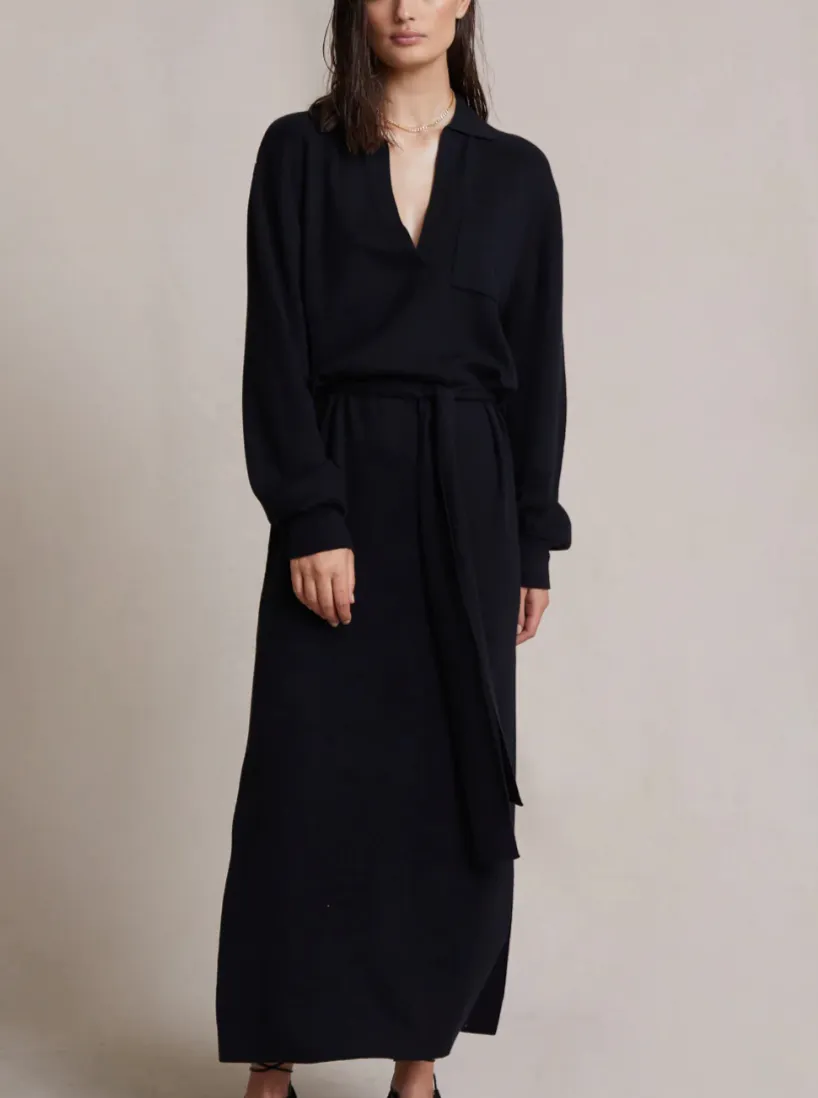 Liam Knit Polo Midi Dress - Black