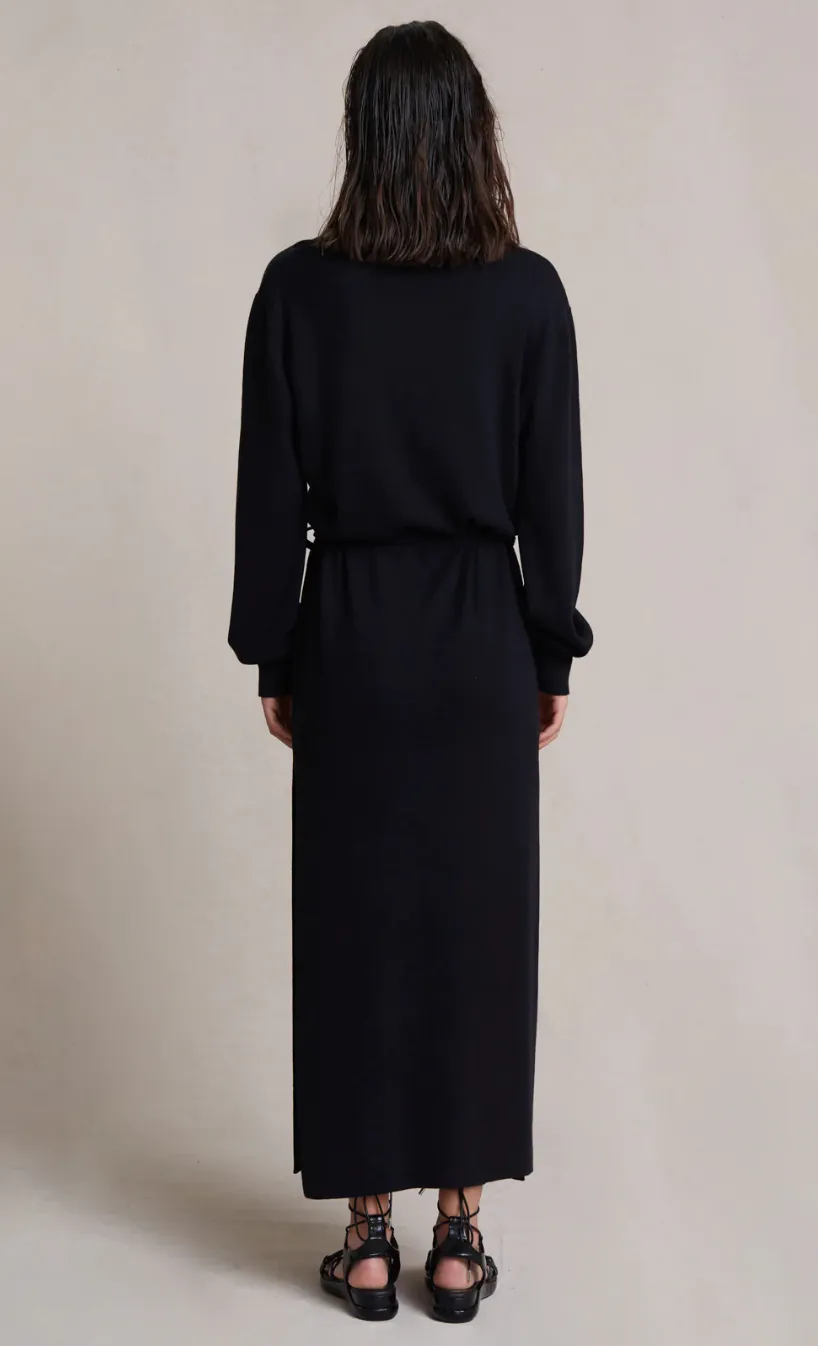 Liam Knit Polo Midi Dress - Black