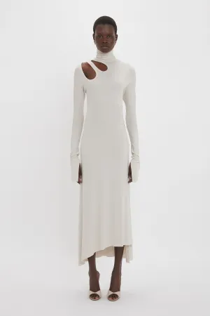 Long Sleeve Cut-Out Jersey Midi Dress In Bone