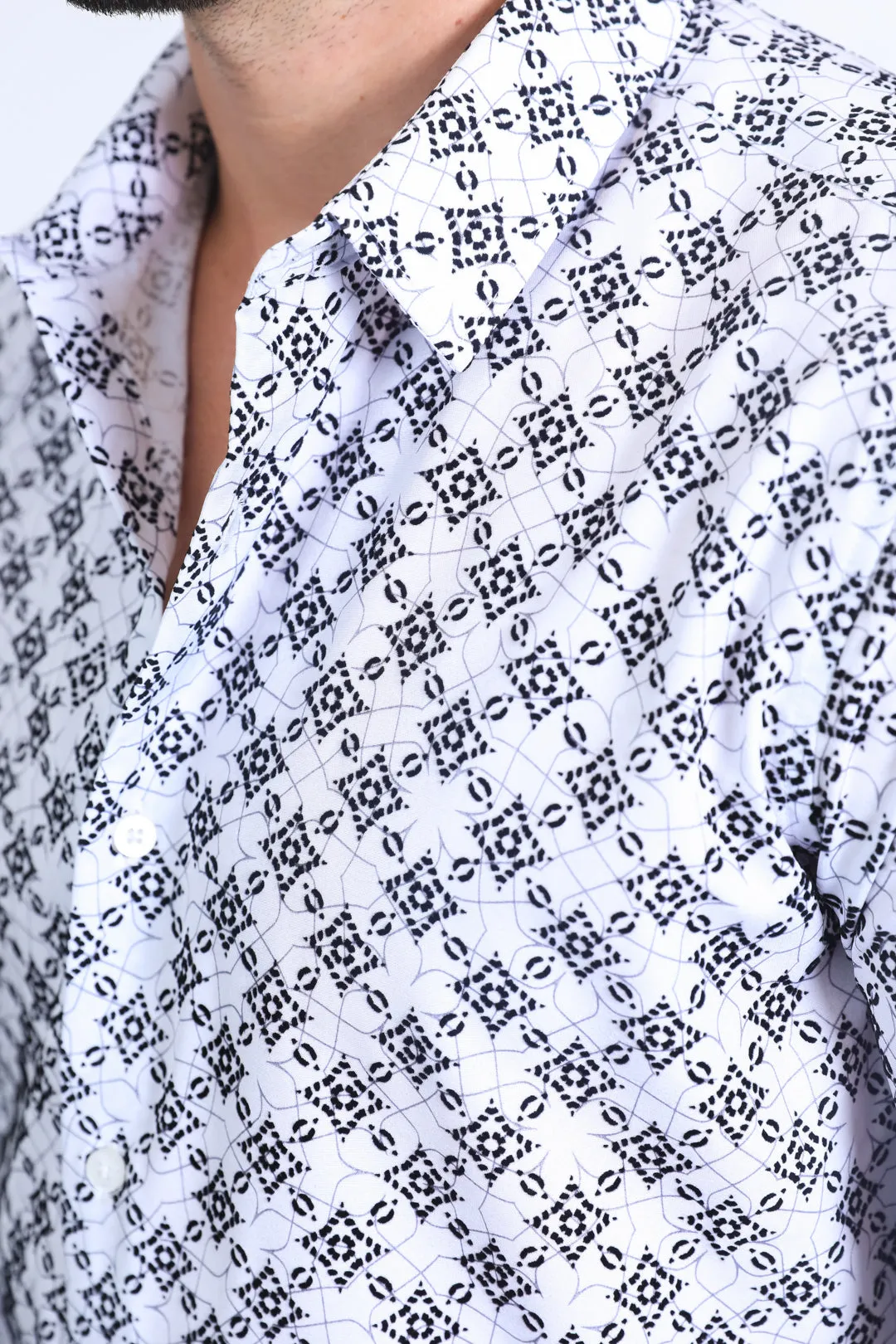 Men's Flocked Style Modern Fit Spandex White Shirt