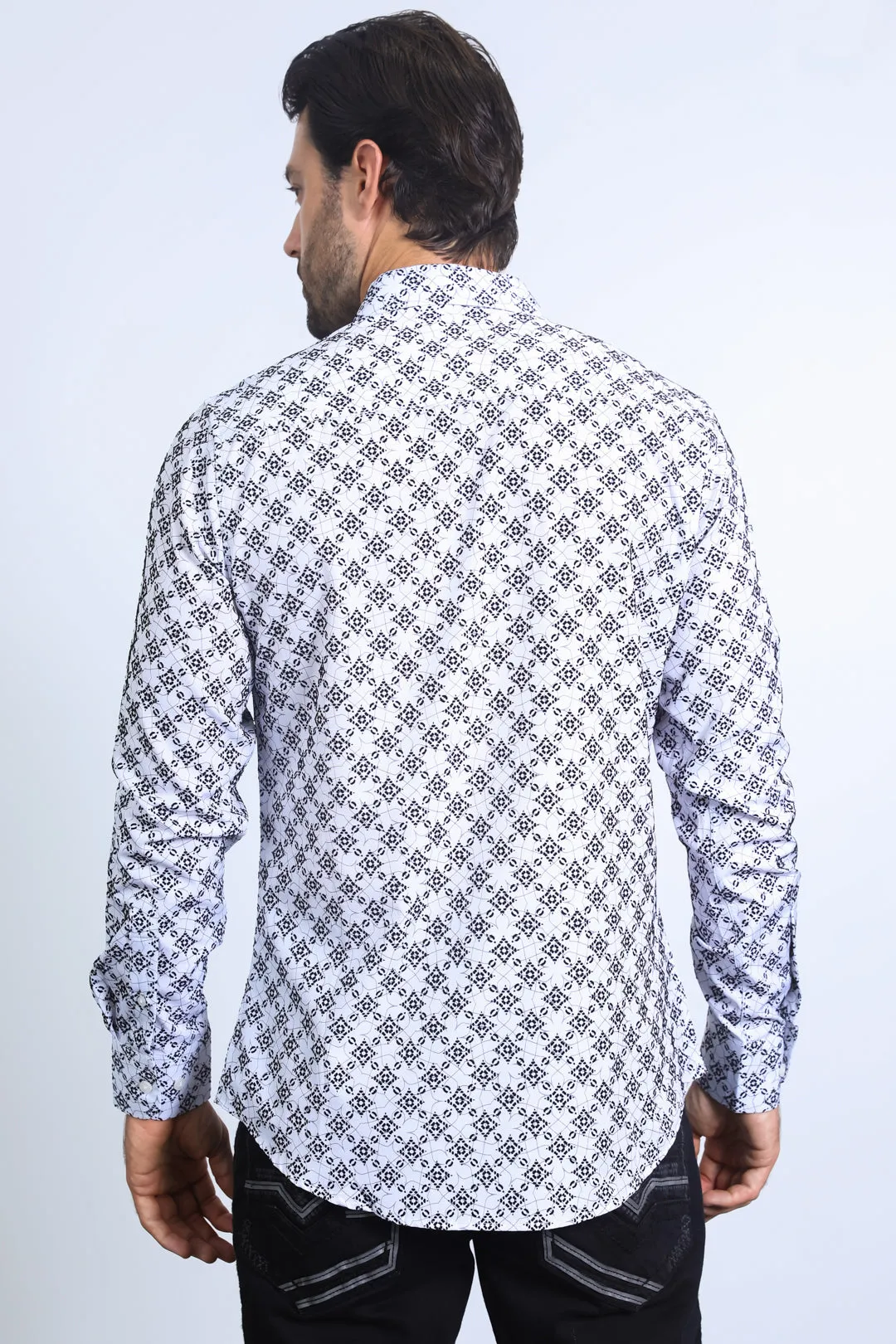 Men's Flocked Style Modern Fit Spandex White Shirt
