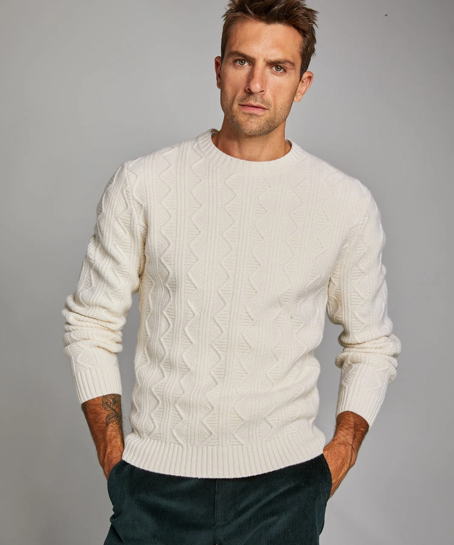 Merino Cable Crew in White