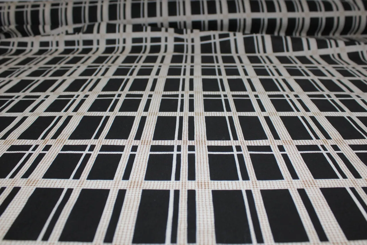 Modern Plaid Cotton Lawn - Black/Gold/White