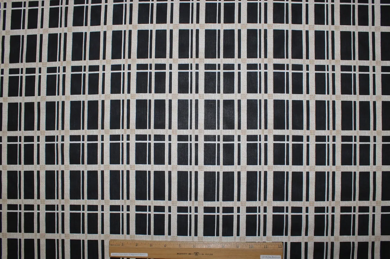 Modern Plaid Cotton Lawn - Black/Gold/White
