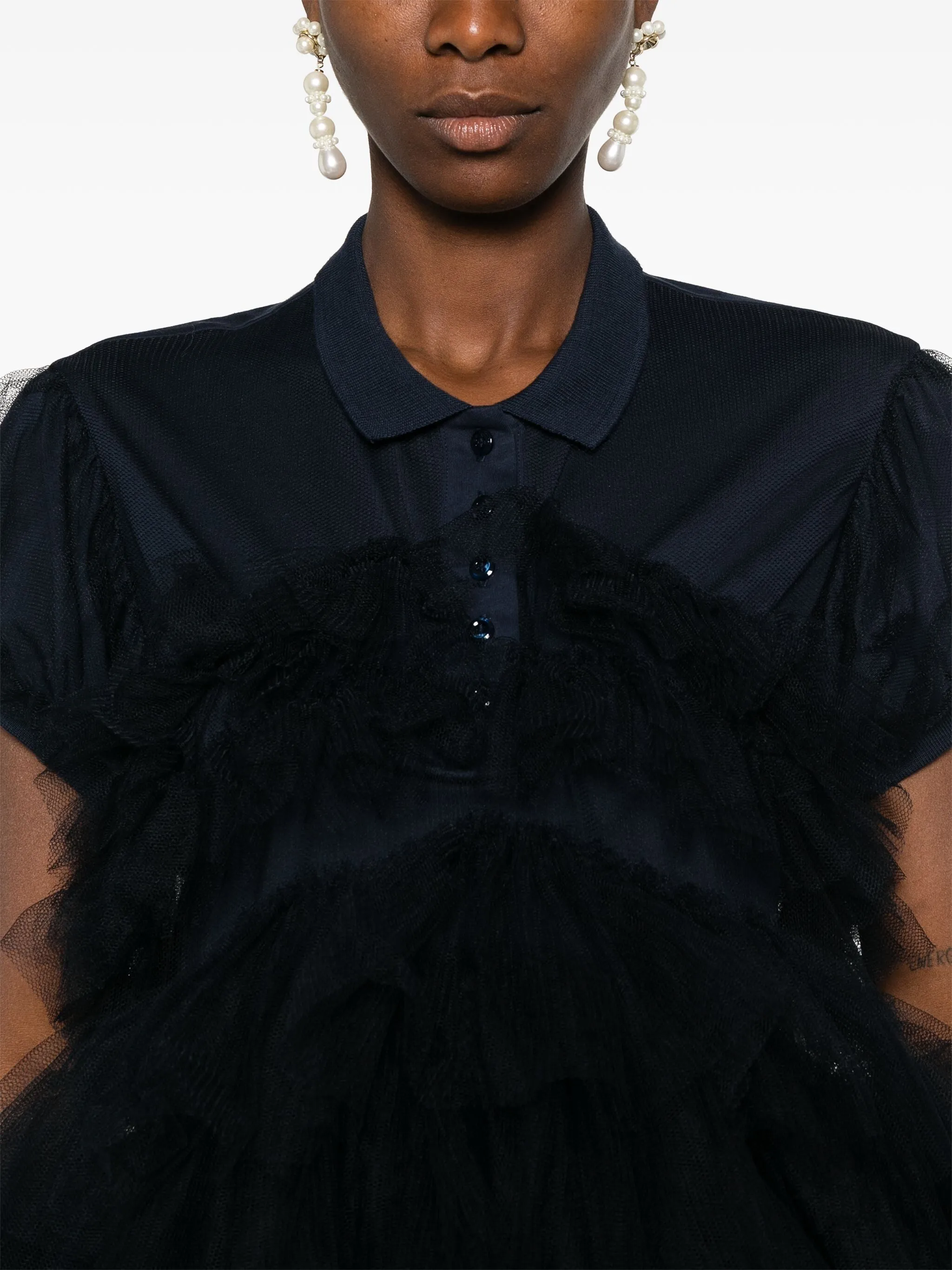 Puff Sleeve Tulle Frill Polo Shirt Dress