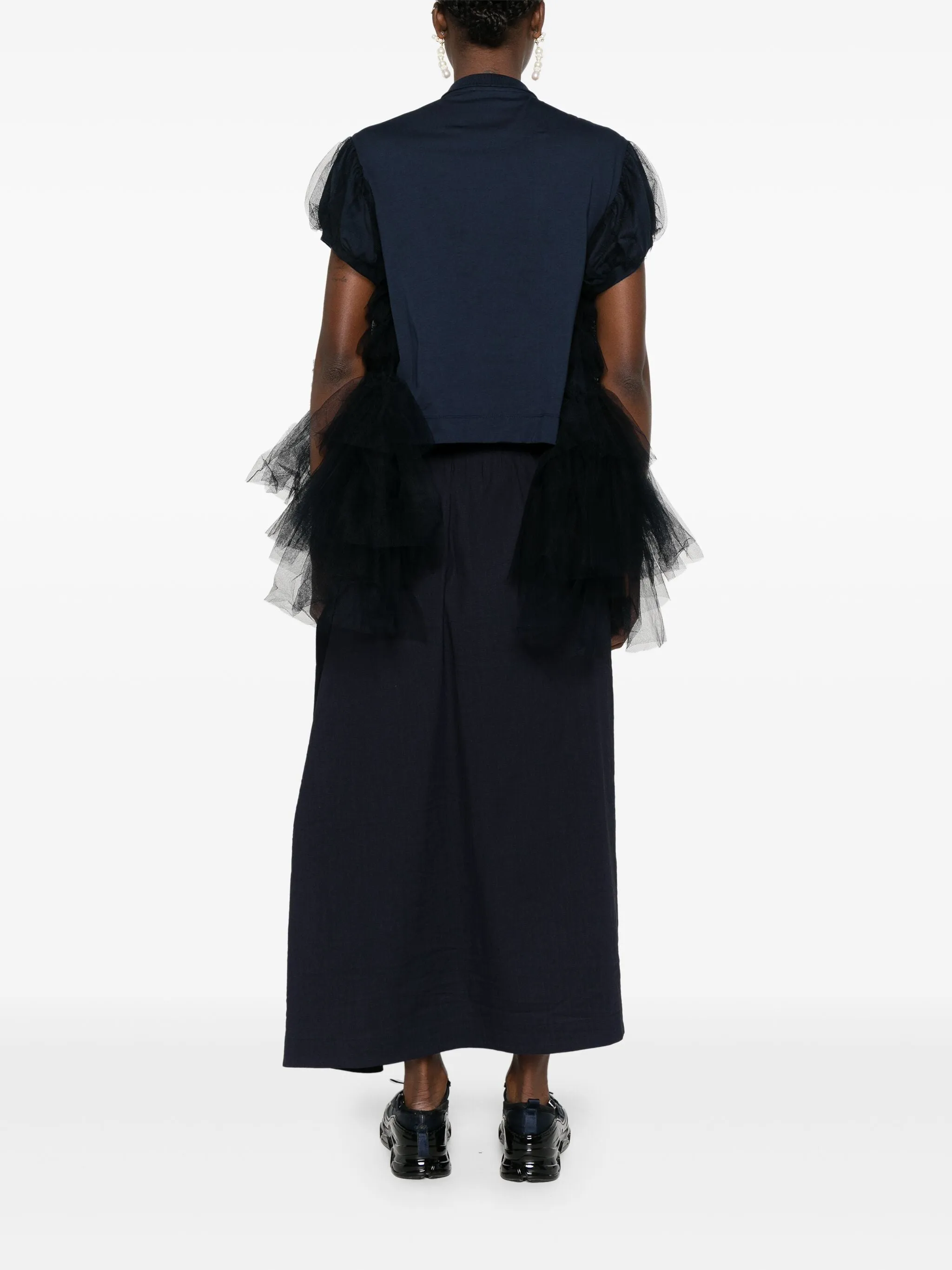 Puff Sleeve Tulle Frill Polo Shirt Dress