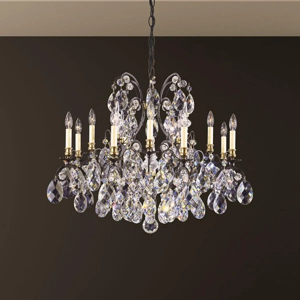 Renaissance 13 Light 120V Black Chandelier with Crystals from Swarovski