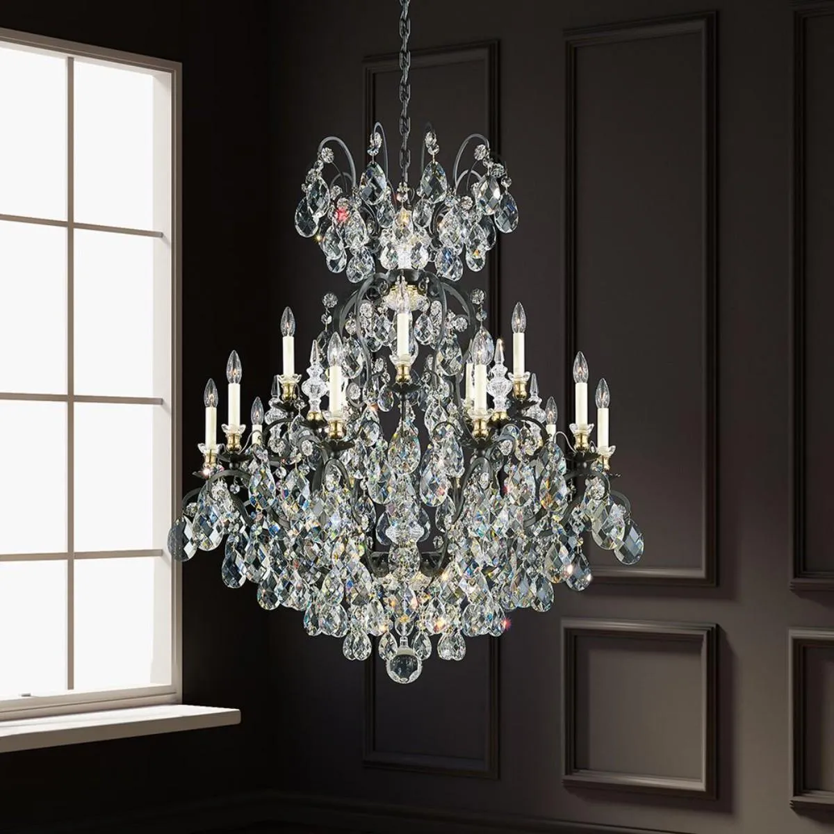 Renaissance 16 Light Antique Silver Chandelier with Crystals from Swarovski