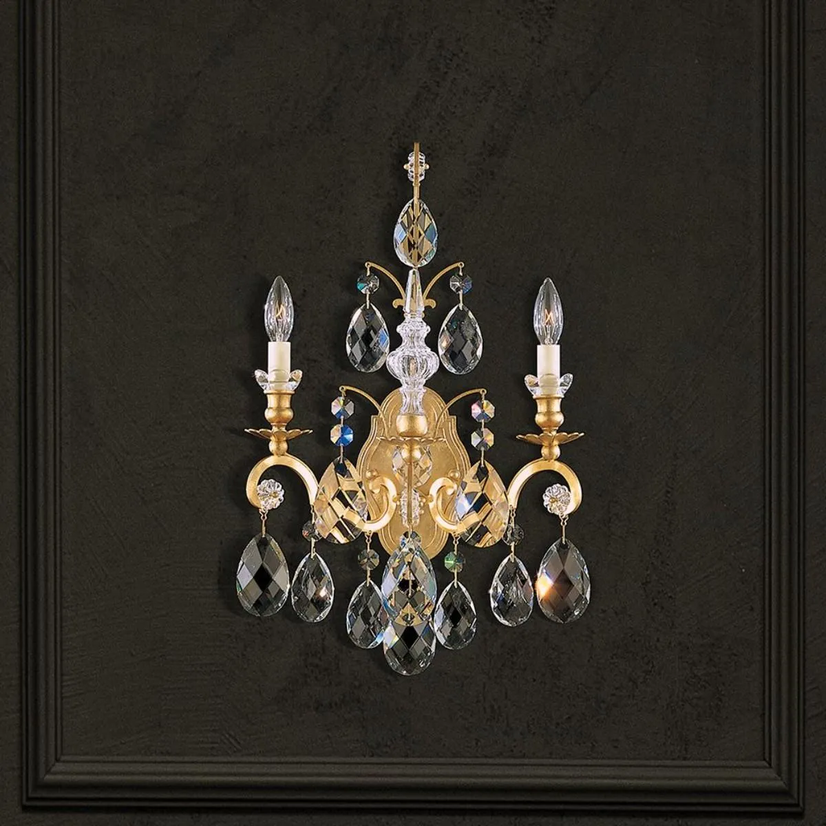Renaissance 23 inch Black Wall Sconce with Heritage Crystal