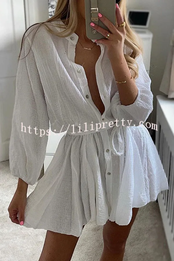 Ruffled Buttoned Long Sleeve Lace Up Mini Dress