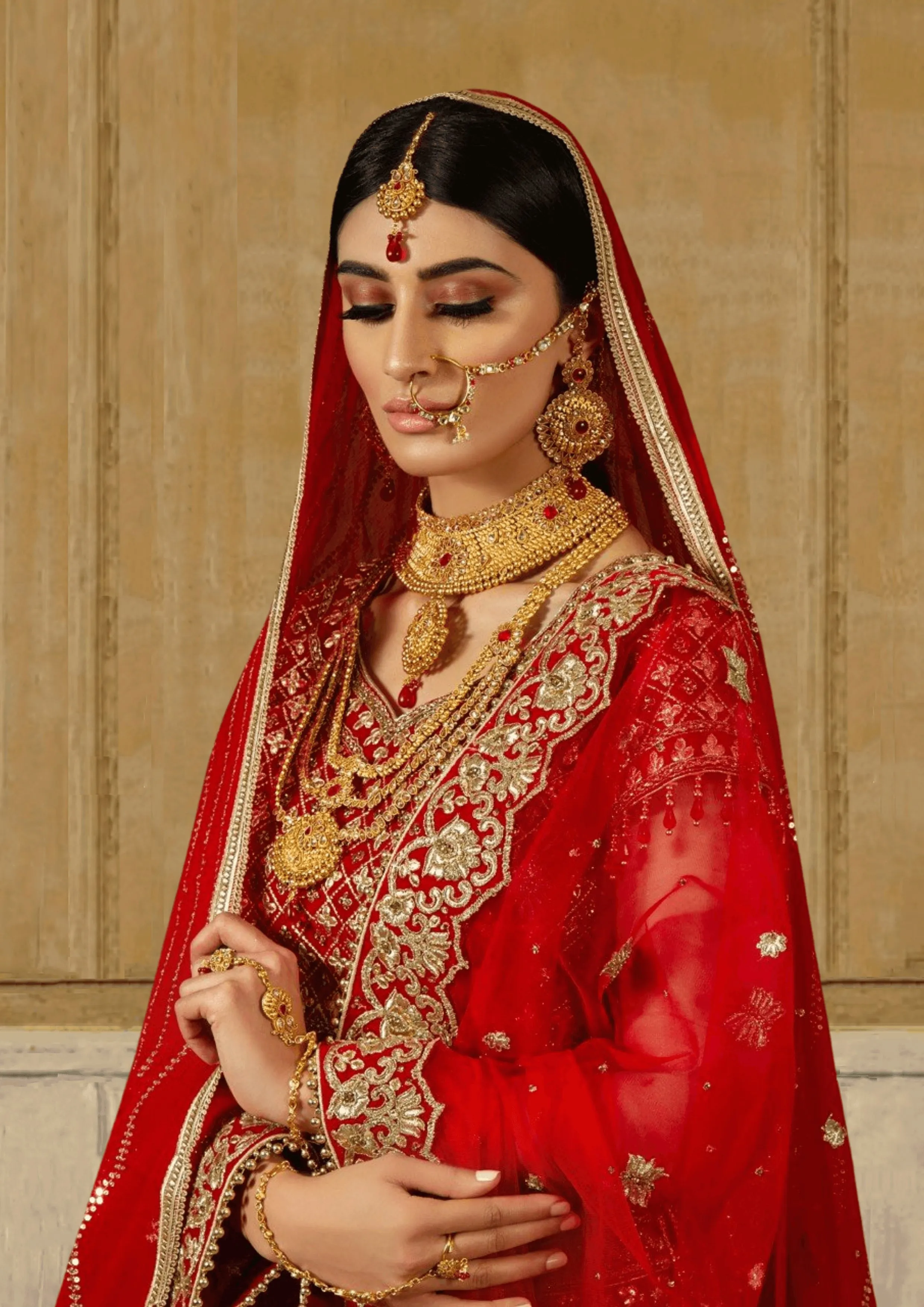 'Saache', Traditional Gold with Red Stones Bridal Full Jewellery Set by Oorvi Desai