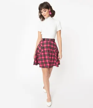 Smak Parlour 1960s Pink Plaid Trend Setter Flare Skirt