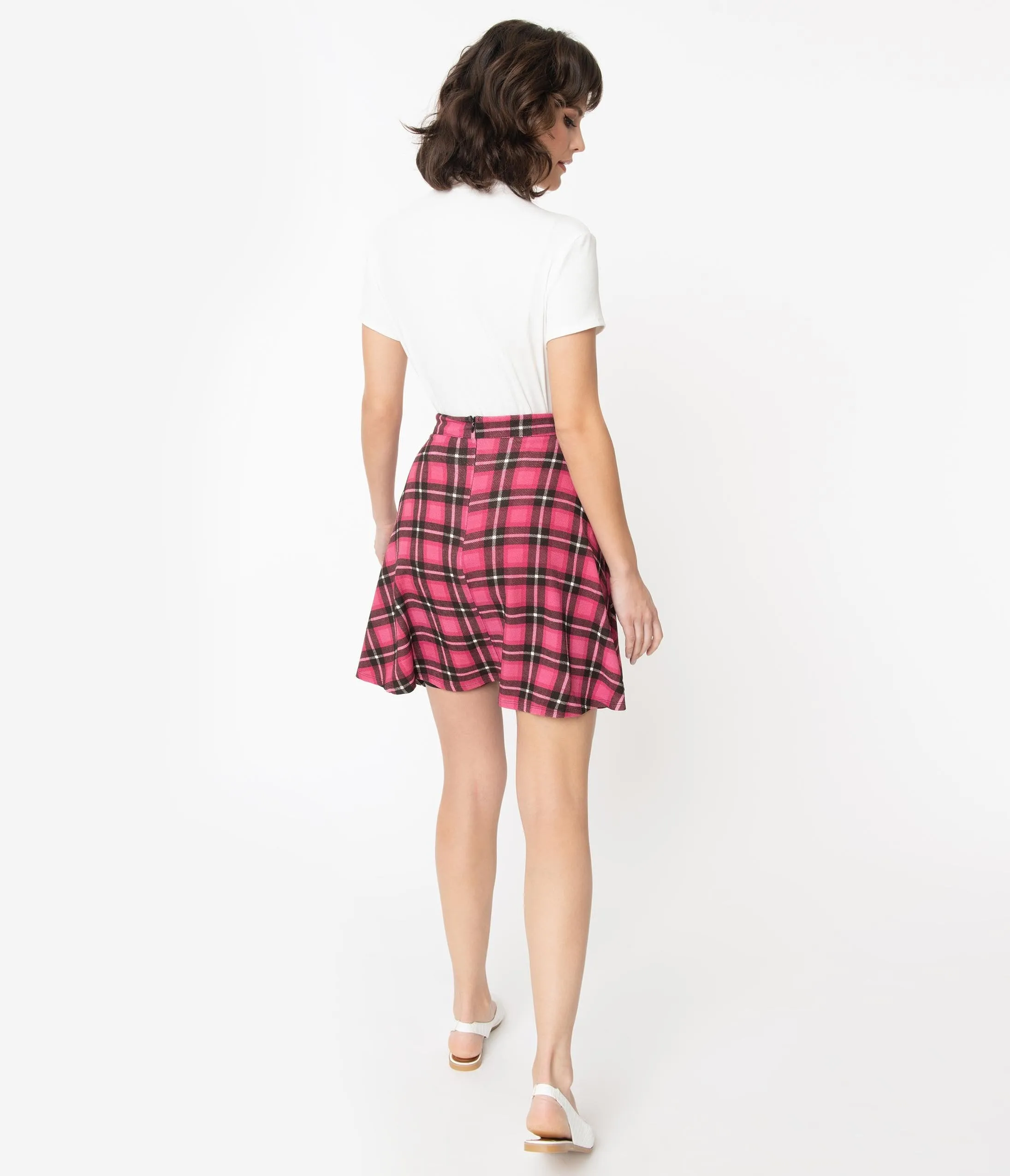 Smak Parlour 1960s Pink Plaid Trend Setter Flare Skirt