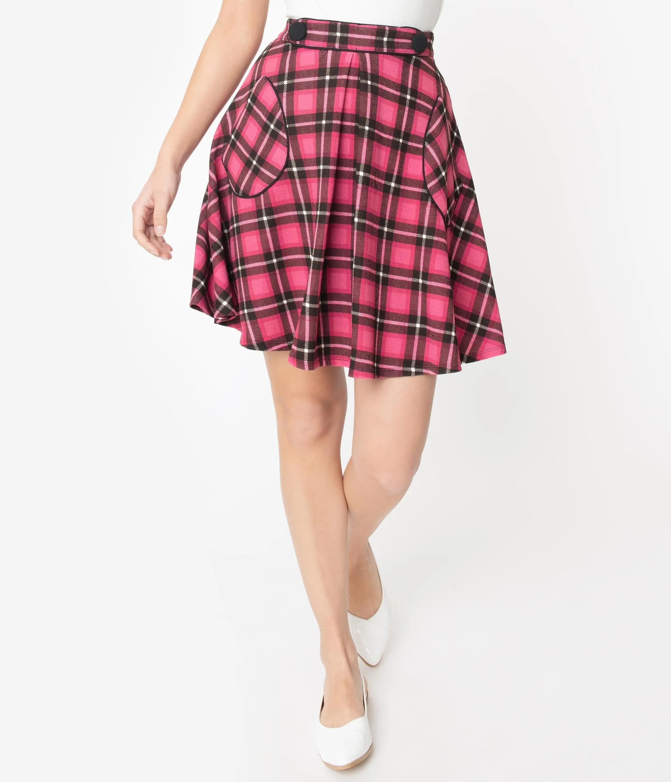 Smak Parlour 1960s Pink Plaid Trend Setter Flare Skirt
